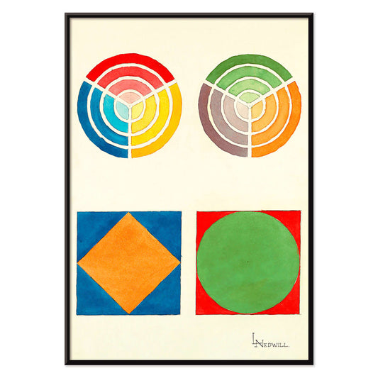 Colorful geometric abstract art poster from Portfolio Historic Ornament by Elizabeth A Nedwill ideal for modern wall decor, with black aluminium frame on white background