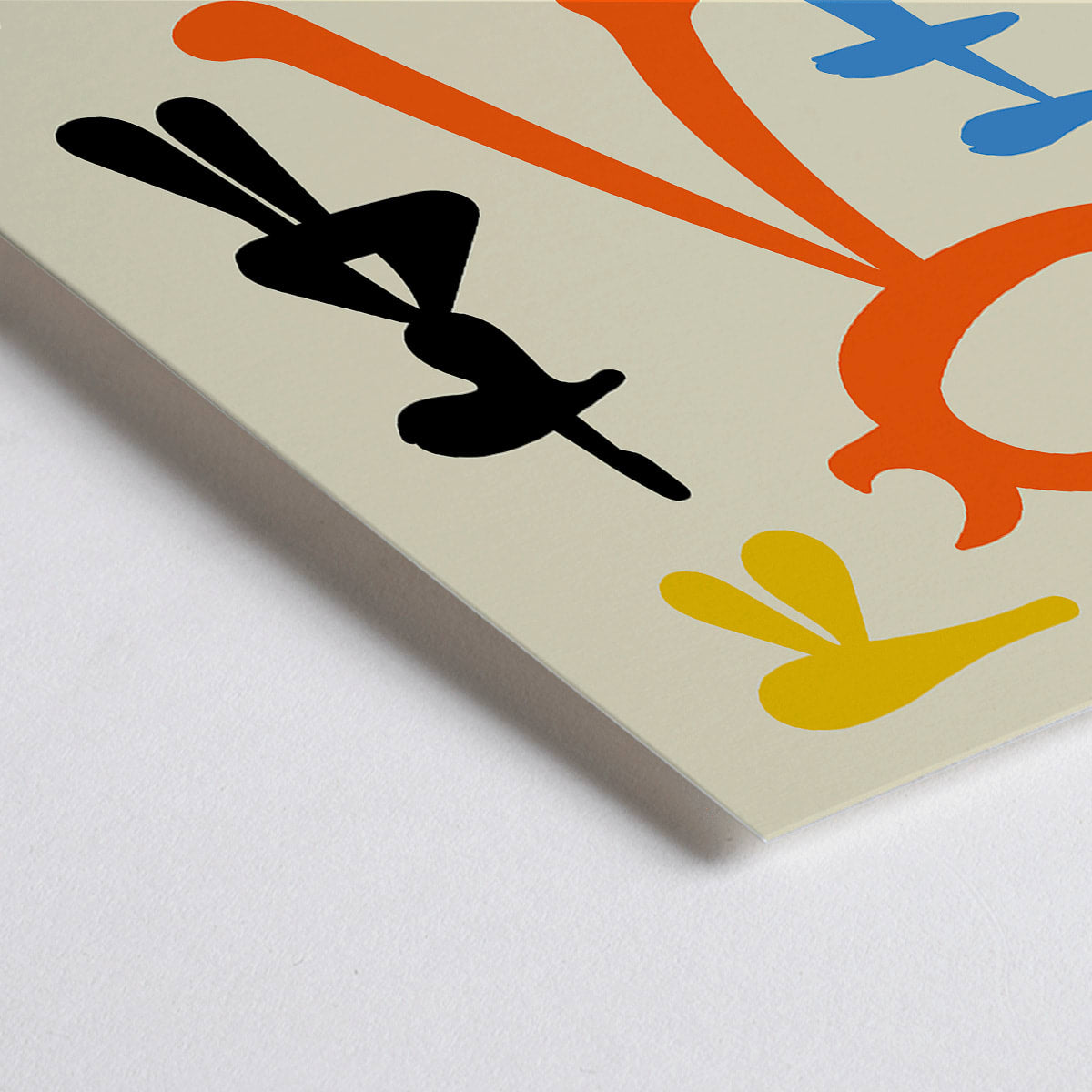 Closeup detail of Exhibition poster inspired by Joan Miro and artwork Parler Seul featuring colorful abstract shapes and bold typography