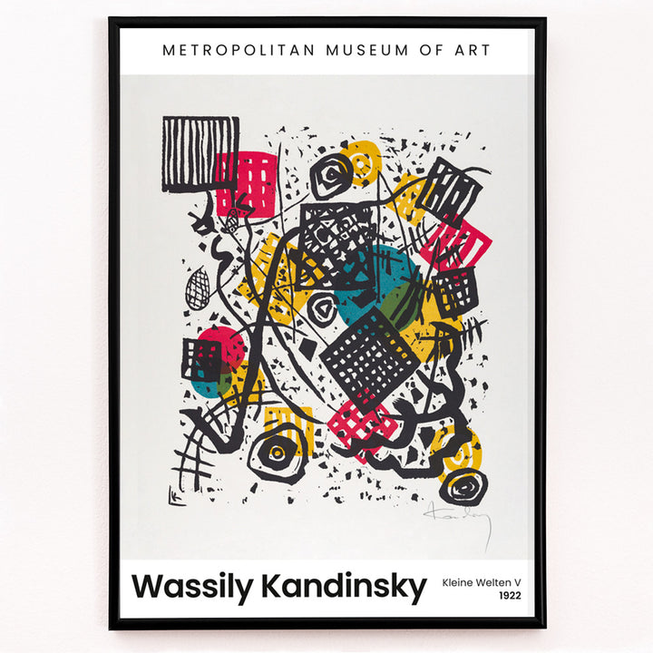 Closeup detail of Abstract geometric composition with bold shapes and vibrant colors Kleine Welten V Small Worlds V by Wassily Kandinsky poster wall decor
