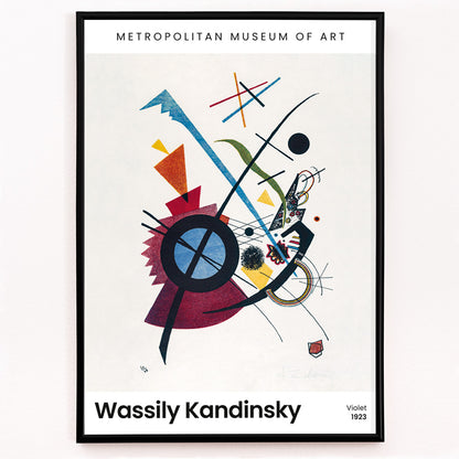 Closeup detail of Abstract geometric art print with vibrant colors and shapes Violet by Wassily Kandinsky