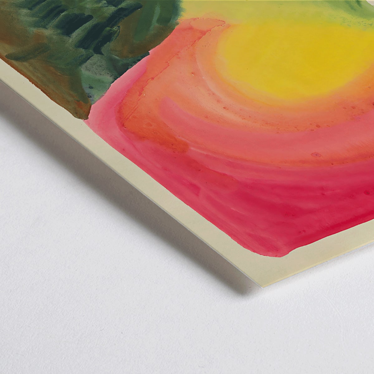 Closeup detail of Abstract colorful landscape painting poster with vibrant red yellow and green tones abstract art Farbstudien 10 Blaetter III by Karl Wiener