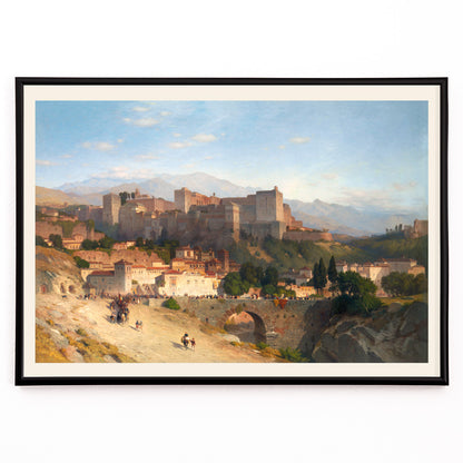Closeup detail of Scenic landscape view of the Alhambra in Granada by Samuel Colman poster titled The Hill of the Alhambra