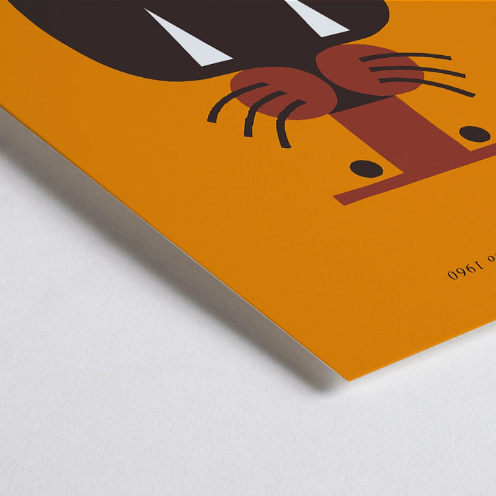 Closeup detail of Almanaque magazine cover by Sebastiao Rodrigues with abstract animal and face artwork on orange background