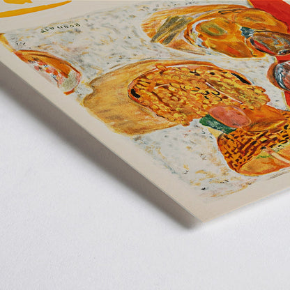 Closeup detail of Poster for Exposition Bonnard at Orangerie des Tuileries featuring vibrant still life painting by artist Bonnard