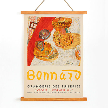 Poster for Exposition Bonnard at Orangerie des Tuileries featuring vibrant still life painting by artist Bonnard, with wooden magnetic frame on white background