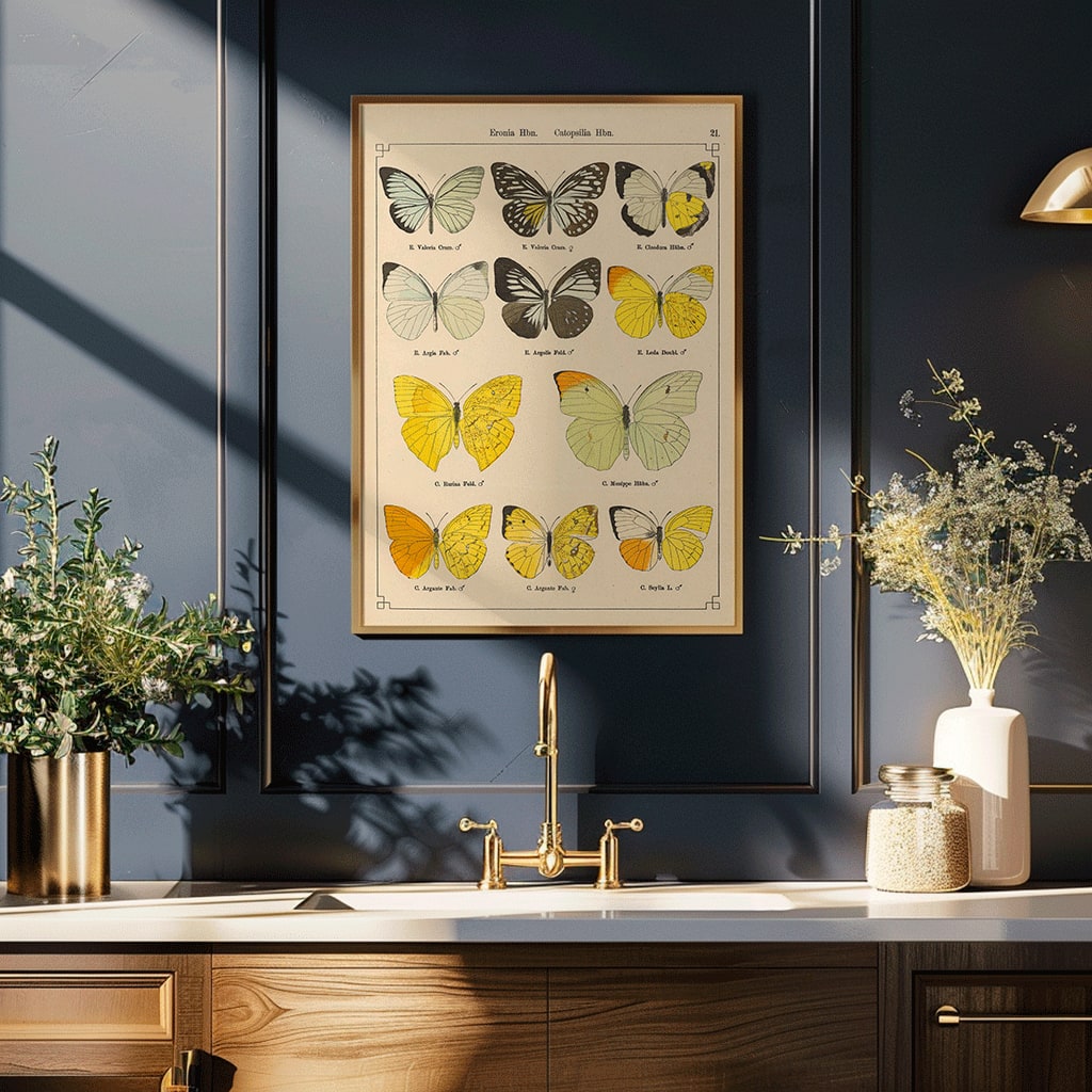 Exotic butterflies illustration and poster by Otto Staudinger titled Exotic Butterflies Pl021 featuring detailed colorful species, framed and displayed in home decor