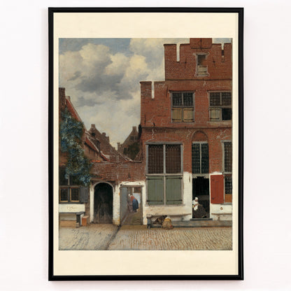 Closeup detail of Poster of a charming street scene with brick houses and figures from View of Houses in Delft The Little Street by Johannes Vermeer