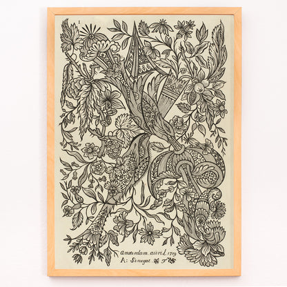 Closeup detail of Intricate black and white floral textile pattern artwork poster by Alexander Senegat