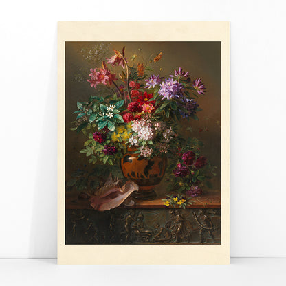 Vibrant spring flowers in a Greek vase Still Life with Flowers in a Greek Vase Allegory of Spring by Georgius Jacobus Johannes van Os poster vibrant bouquet artwork, framed and displayed in modern living room decor