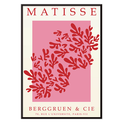 Papiers decoupes 3 Matisse inspired red and pink abstract art print poster with cut out shapes on pink background Berggruen gallery affiche, with black aluminium frame on white background