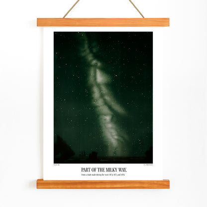 Starry night sky with the Milky Way by E L Trouvelot poster titled Part of the Milky Way, with wooden magnetic frame on white background