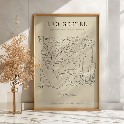 Poster of Nude Women Swimming on the Beach by Leo Gestel in Post Impressionist Style at Seibu Museum of Art Tokyo, framed and displayed in home decor