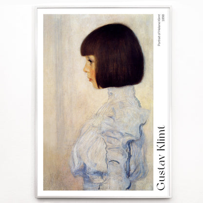 Closeup detail of Side profile of young girl in white dress and blouse Portrait of Helene Klimt by Gustav Klimt poster