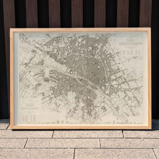 Detailed map poster of Eastern Paris quartiers by W B Clarke and James Shury Eastern division of Paris, framed and displayed in home decor