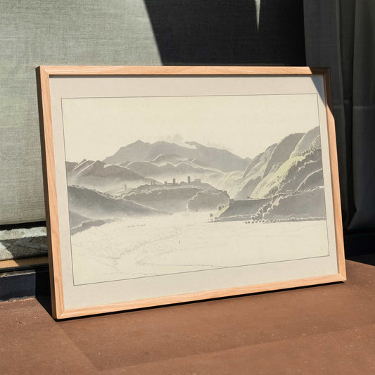 Landscape of Cittaducale with hills mountains and distant town by Josephus Augustus Knip poster titled View of Cittaducale, framed and displayed in home decor