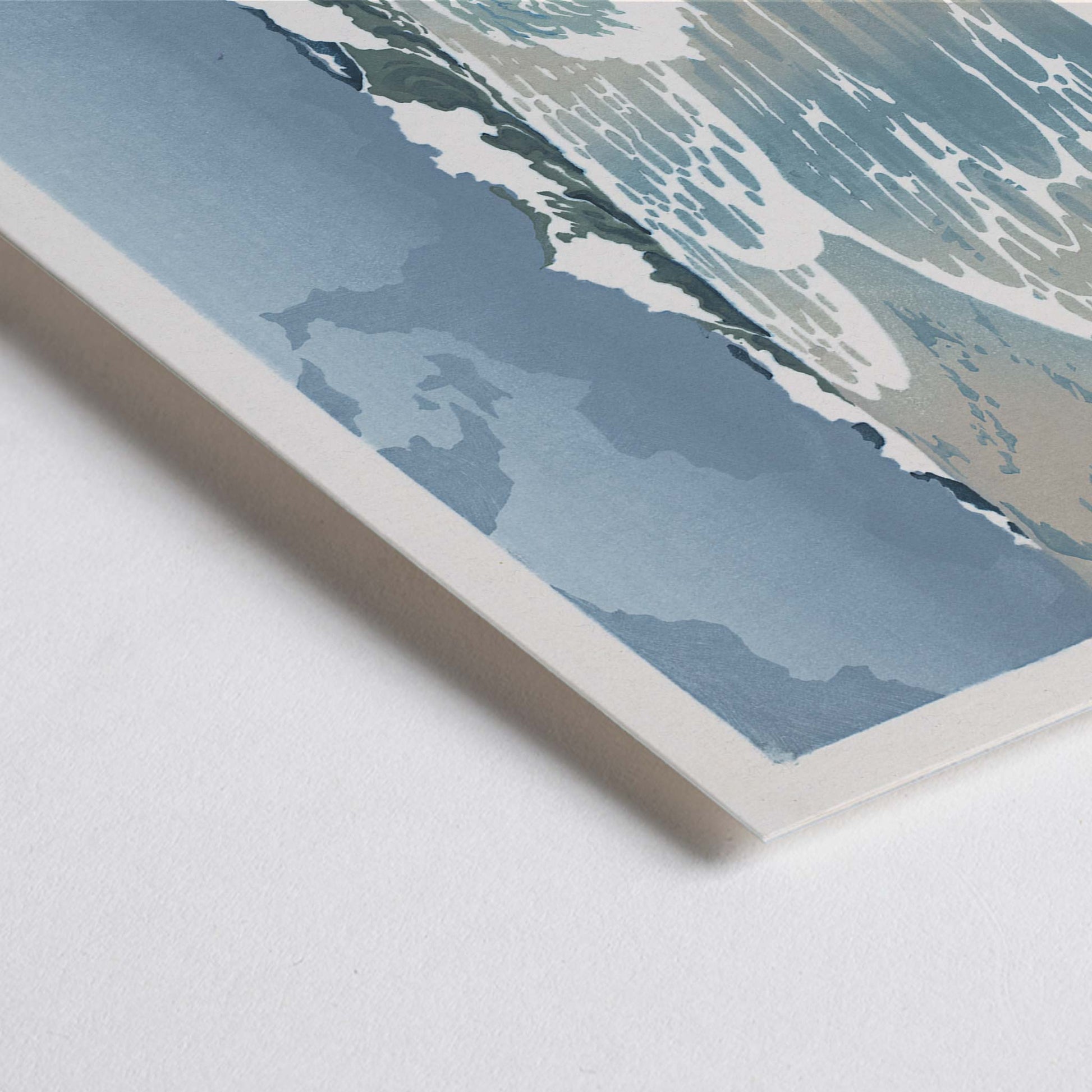 Closeup detail of Sea waves crashing on sandy seashore artwork by O Droegl poster of foamy waves on the sea shore