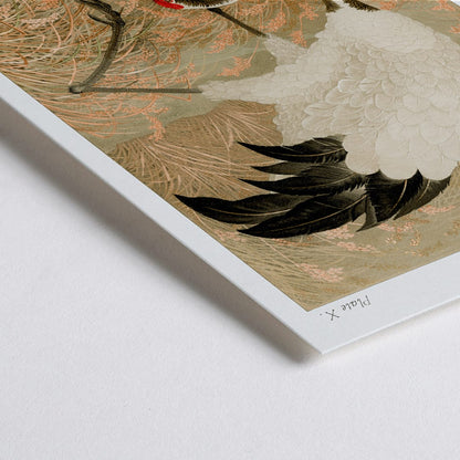 Closeup detail of Sarus crane standing in a rice field artwork by Samarai and The Ornamental Arts Of Japan