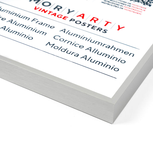 Silver aluminium picture frame with clean lines and a subtle metallic finish, suitable for displaying photos or artwork in a modern interior., front corner closeup picture