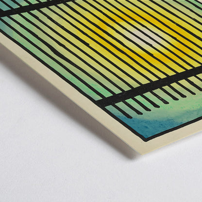 Closeup detail of Abstract sun and colorful bars with bright center in Gegenwart artwork by Karl Wiener modern decor poster