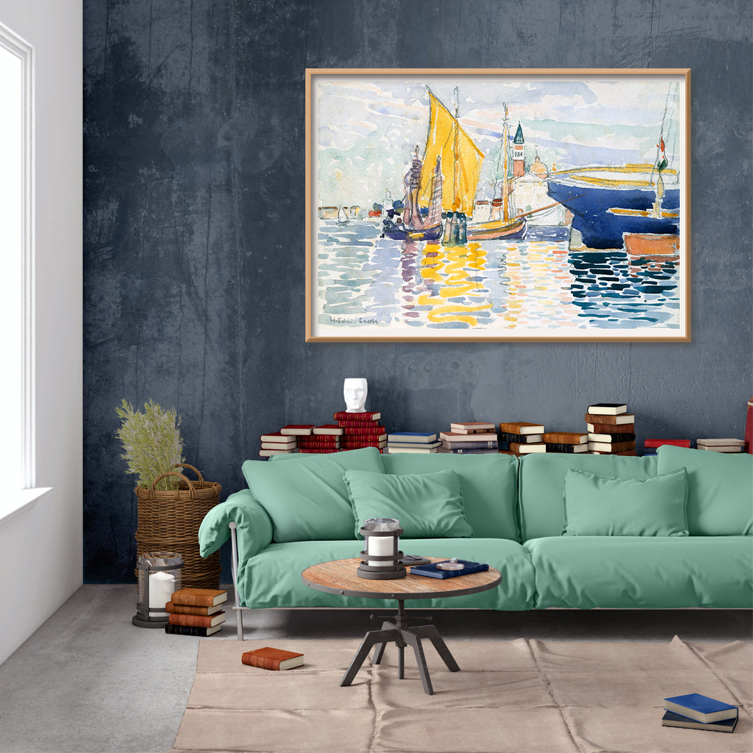 Venice The Giudecca by Henri Edmond Cross colorful sailboats and canals with vibrant reflections poster artwork, framed and displayed in home decor